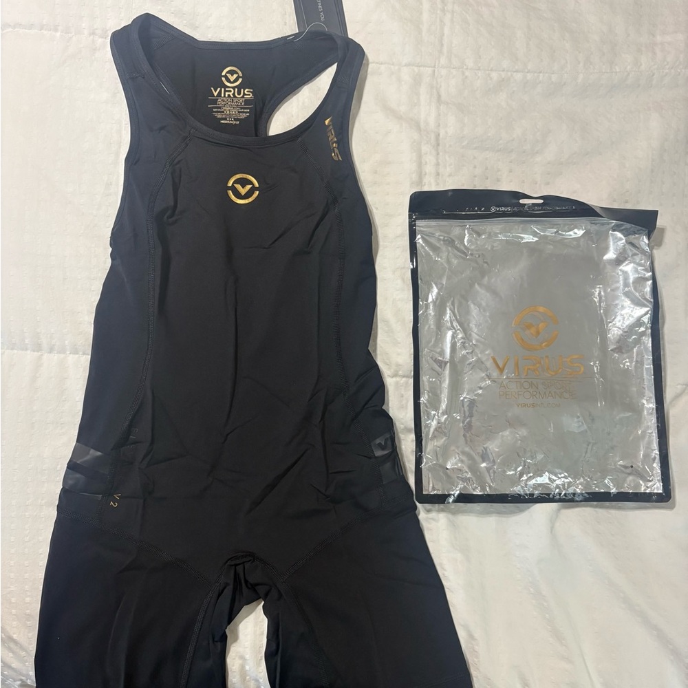 Virus Women’s Black One-Piece Singlet with Gold Logo
